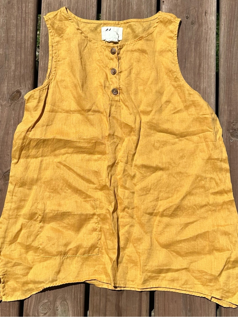 Mustard Yellow Linen Button up Tank Boho Linen